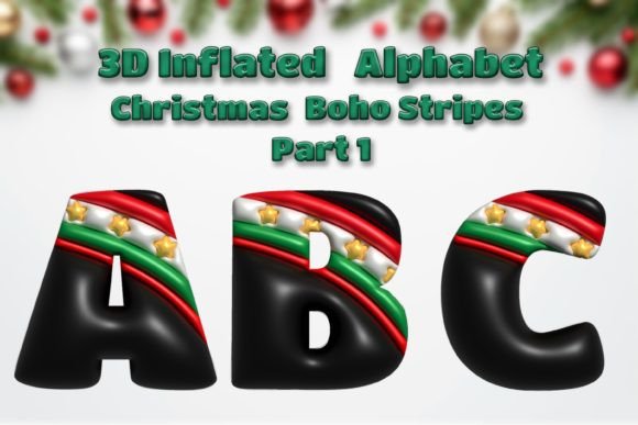 3D Christmas Alphabet - Boho Stripes for Illustrations
