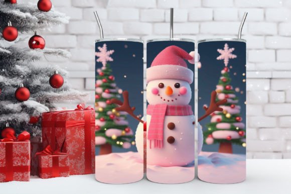 3d Cute Pink Christmas Snowman Tumbler D Illustrations Review