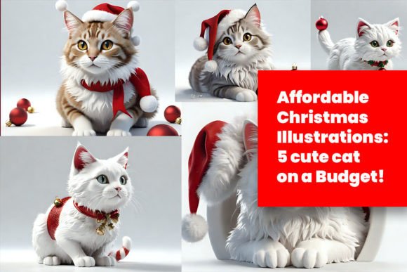 5 Christmas Cute Cat Illustrations for Seasonal Content