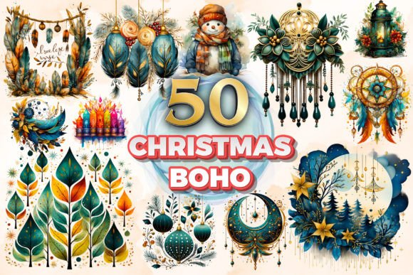 Christmas Boho Clipart Sublimation 8 for Creative Illustrations