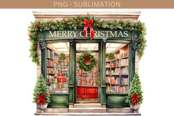 Christmas Bookstore, Literary Art Print for Illustrations