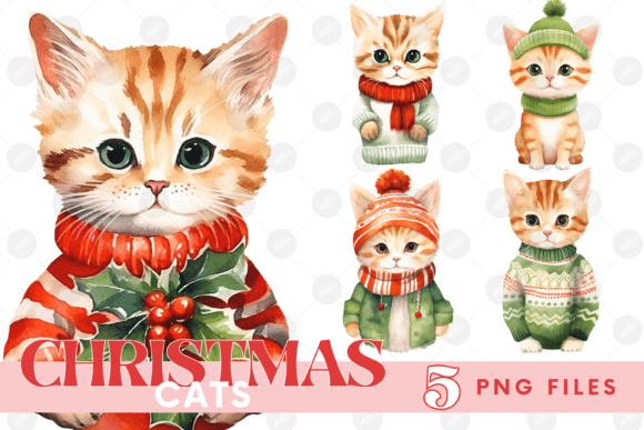 Christmas Cat Clipart Bundle Kitten for Festive Illustrations