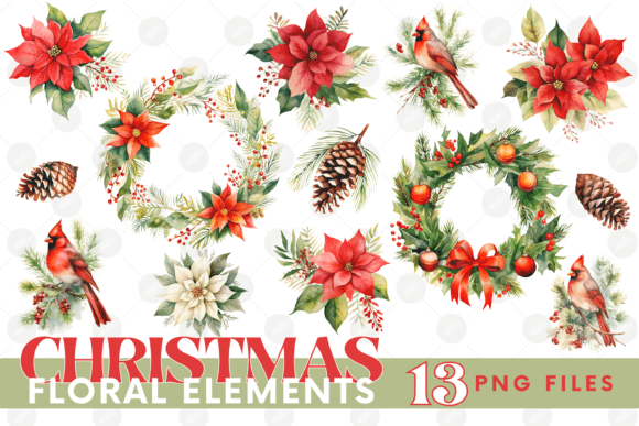 Christmas Clipart Bundle Cardinal PNG for Illustrations