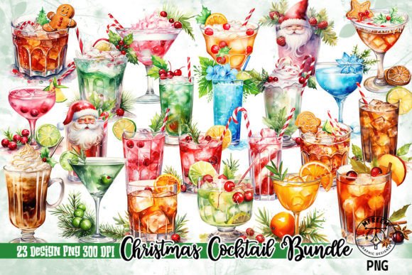 Christmas Cocktail Sublimation Clipart for Branding & Illustrations