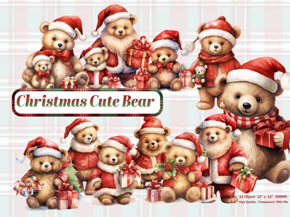 Christmas Cute Bear Clipart for Festive Illustrations