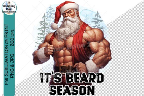 Christmas Funny Muscle Santa Beard Man Illustrations Review