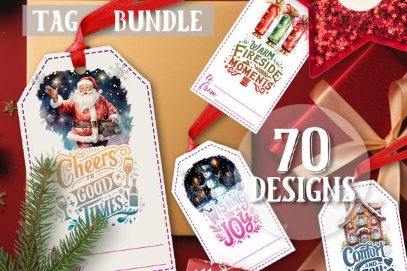 Christmas Gift Tags Bundle of 70 PNG for Modern Illustrations