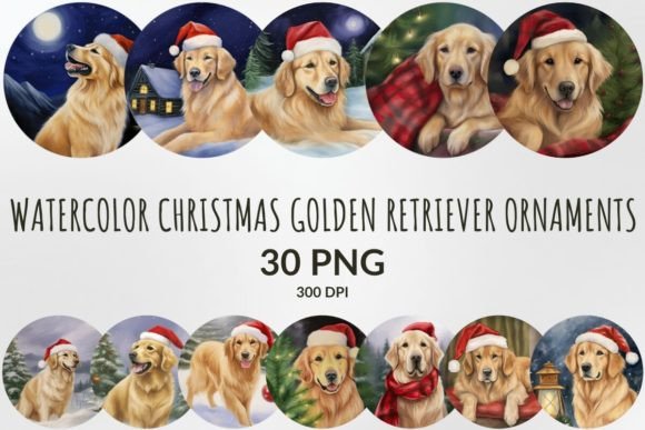 Christmas Golden Retriever Ornaments for Brand Illustrations