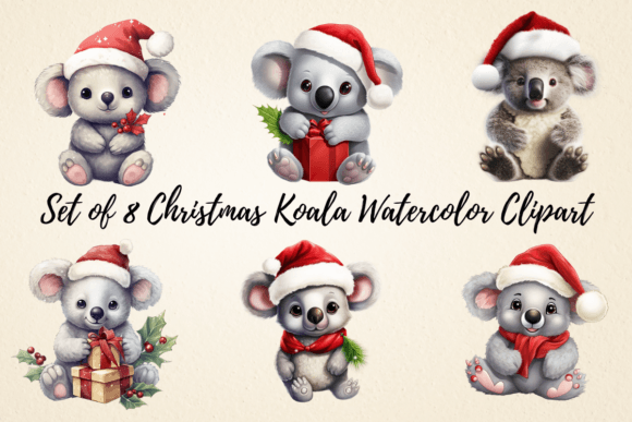 Christmas Koala Sublimation Clipart for Festive Illustrations