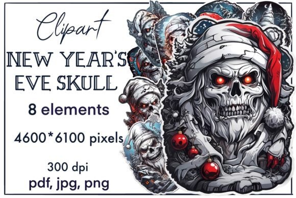 Christmas Stickers, Santa Skull: A Designer's Review of Modern Illustrations