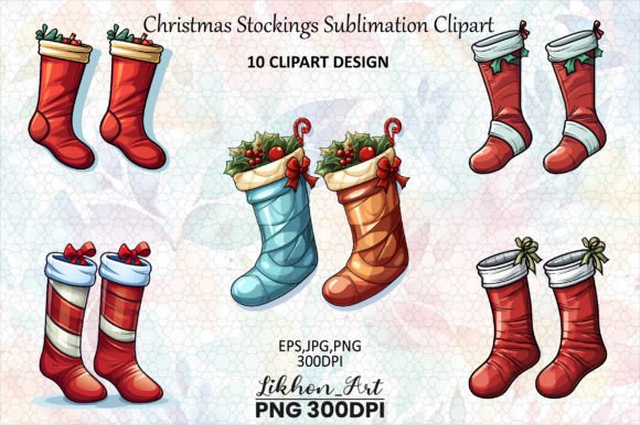 Christmas Stockings Sublimation Clipart for Seasonal Illustrations