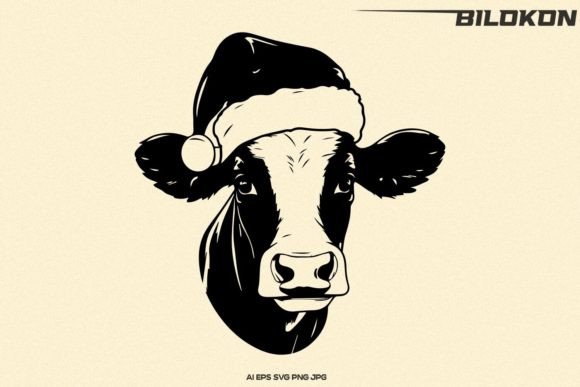 Cow in Santa Hat, Christmas Cow SVG for Illustrations
