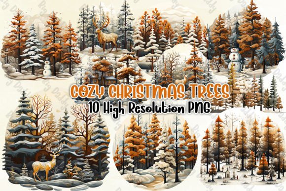 Cozy Christmas Trees Sublimation Clipart for Illustrations