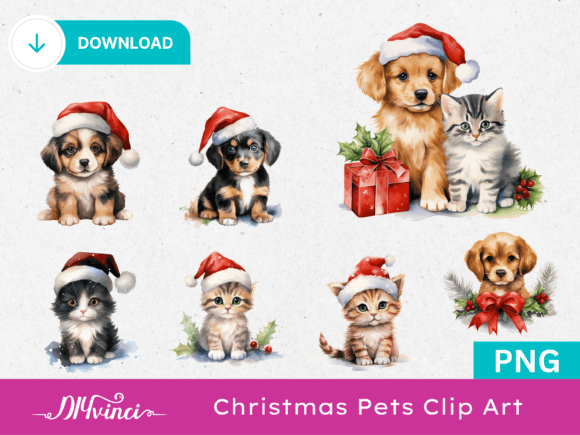 Cute Christmas Pets Clip Art for Festive Illustrations
