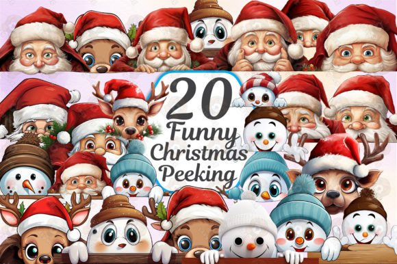 Funny Christmas Peeking Clipart PNG for Illustrations