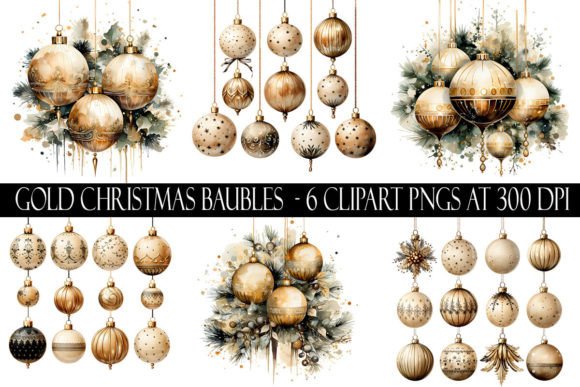 Gold Christmas Bauble Clipart for Festive Illustrations