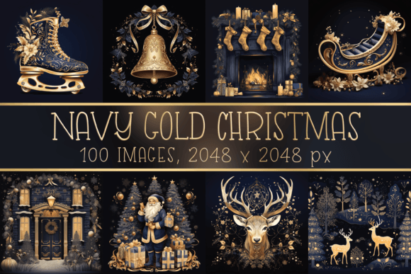 Navy Blue Gold Christmas Winter Images for Illustrations