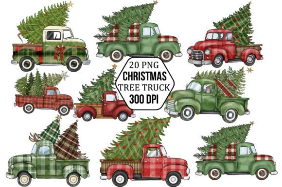 Plaid Christmas Tree Truck Sublimation for Holiday Illustrations
