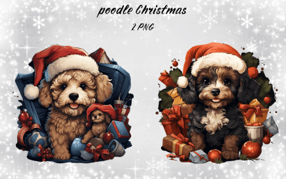 Poodle Christmas Clipart for Modern Illustrations