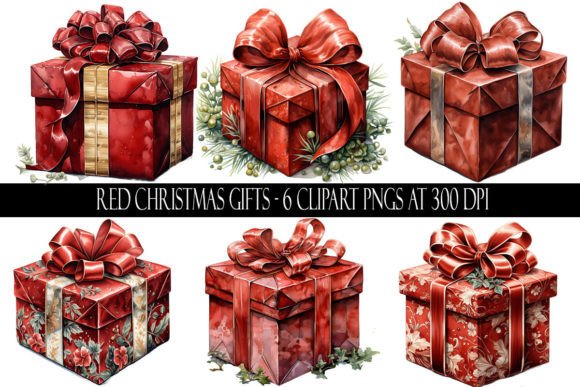 Red Christmas Gift Clipart for Festive Illustrations