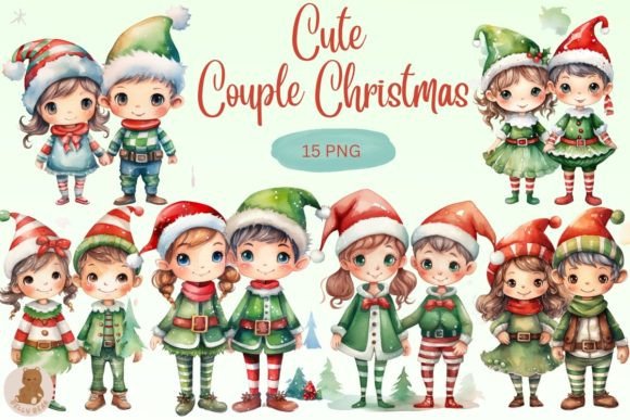 Sublimation Cute Couple Christmas Bundle: Festive Illustrations for Local Brands