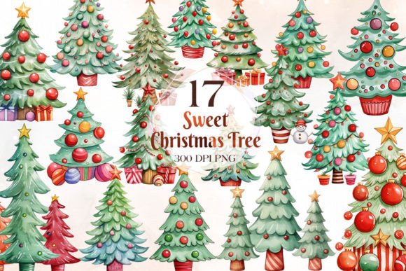 Sweet Christmas Tree Sublimation Clipart for Illustrations