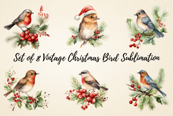 Vintage Christmas Bird Sublimation for Creative Illustrations