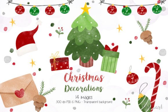 Watercolor Christmas Decorations: Festive Illustrations for Real Crafts