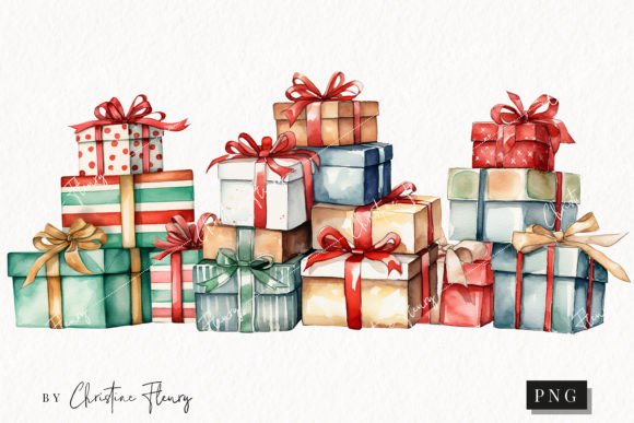 Watercolor Christmas Gifts Clipart Review