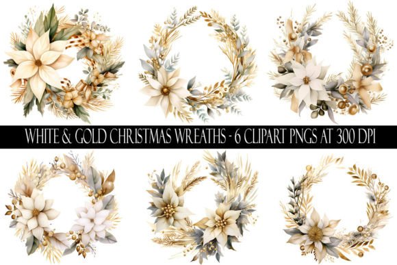 White and Gold Christmas Wreath Clipart